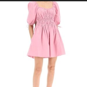STAUD Pink Puff Sleeve Dress
